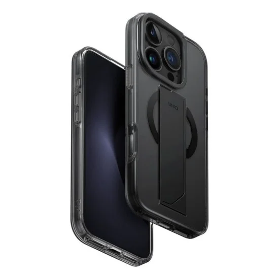 Cover Iphone 16 Pro Hybrid Heldro Max Magclick With Camera Stand Uniq - Smoke
